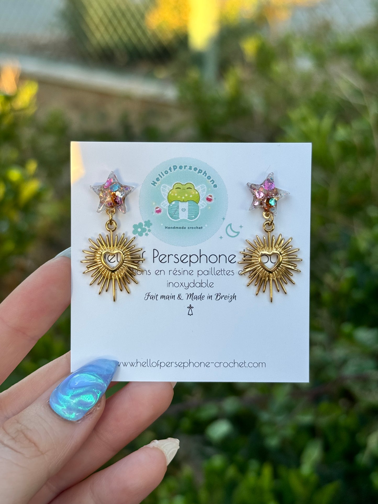 Boucles d'oreilles pendantes puces etoiles cœur ex voto