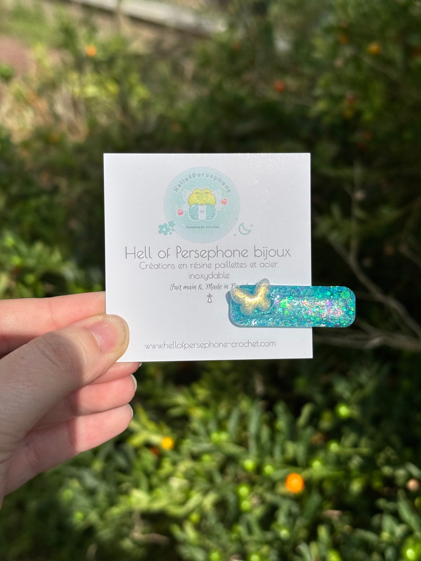 Barrette résine à paillettes