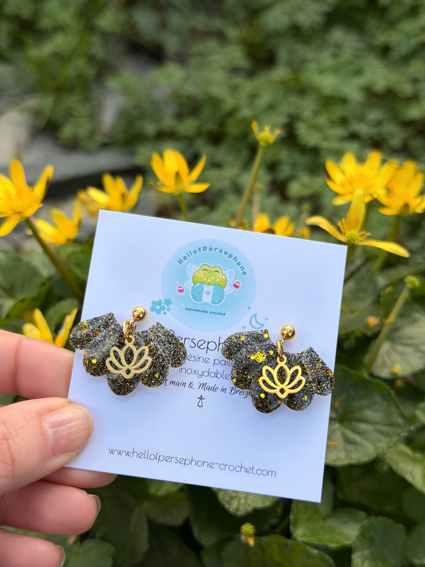 Boucles d'oreilles Fleurs - Lotus Noir 2