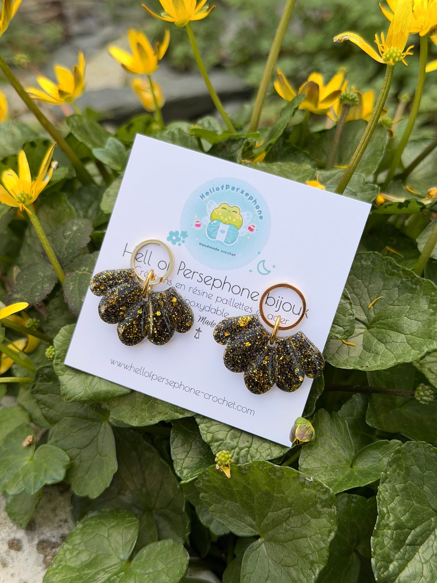 Boucles d'oreilles Fleurs - Lotus Noir