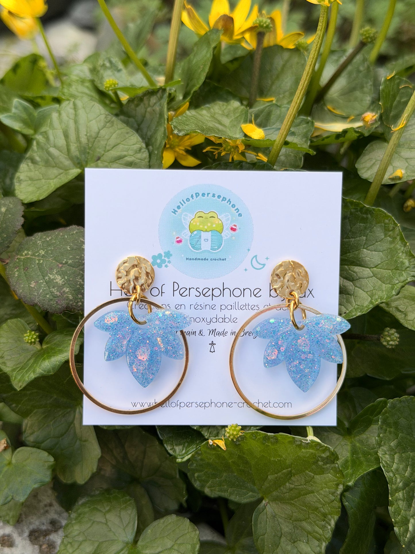 Boucles d'oreilles créoles Fleurs - Summer Sky