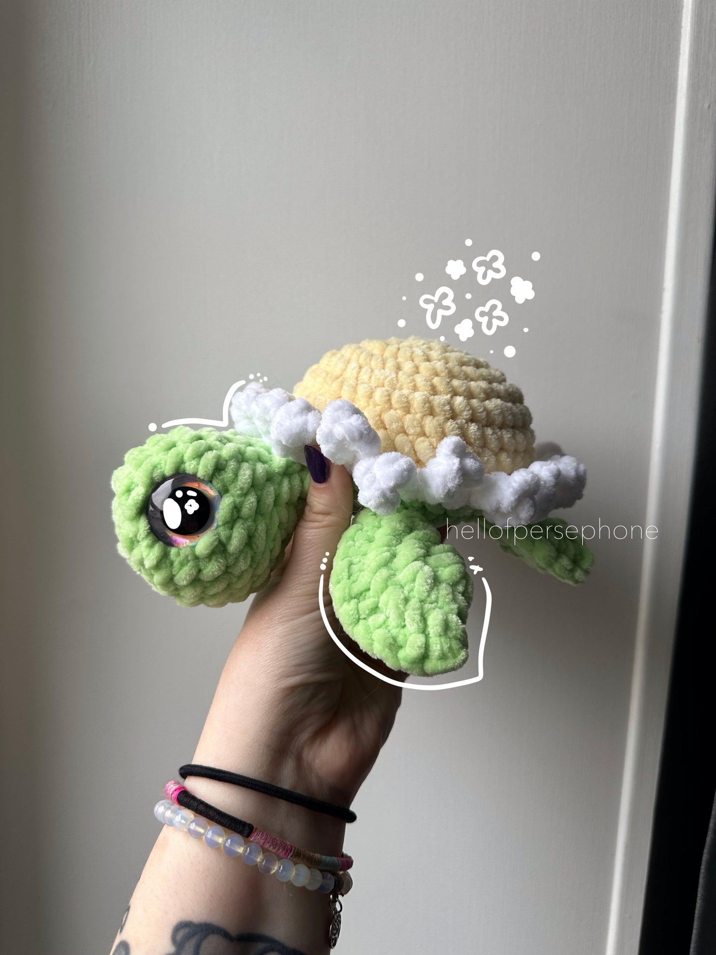Peluche tortue fleur marguerite au crochet amigurumi 100% fait main