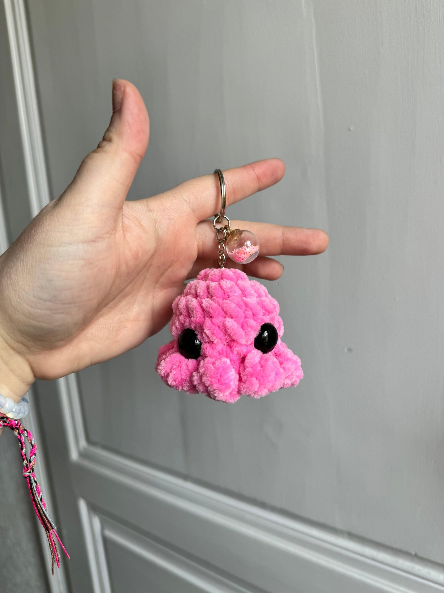 Porte-clés poulpe au crochet rose amigurumi fait main porte clés artisanal