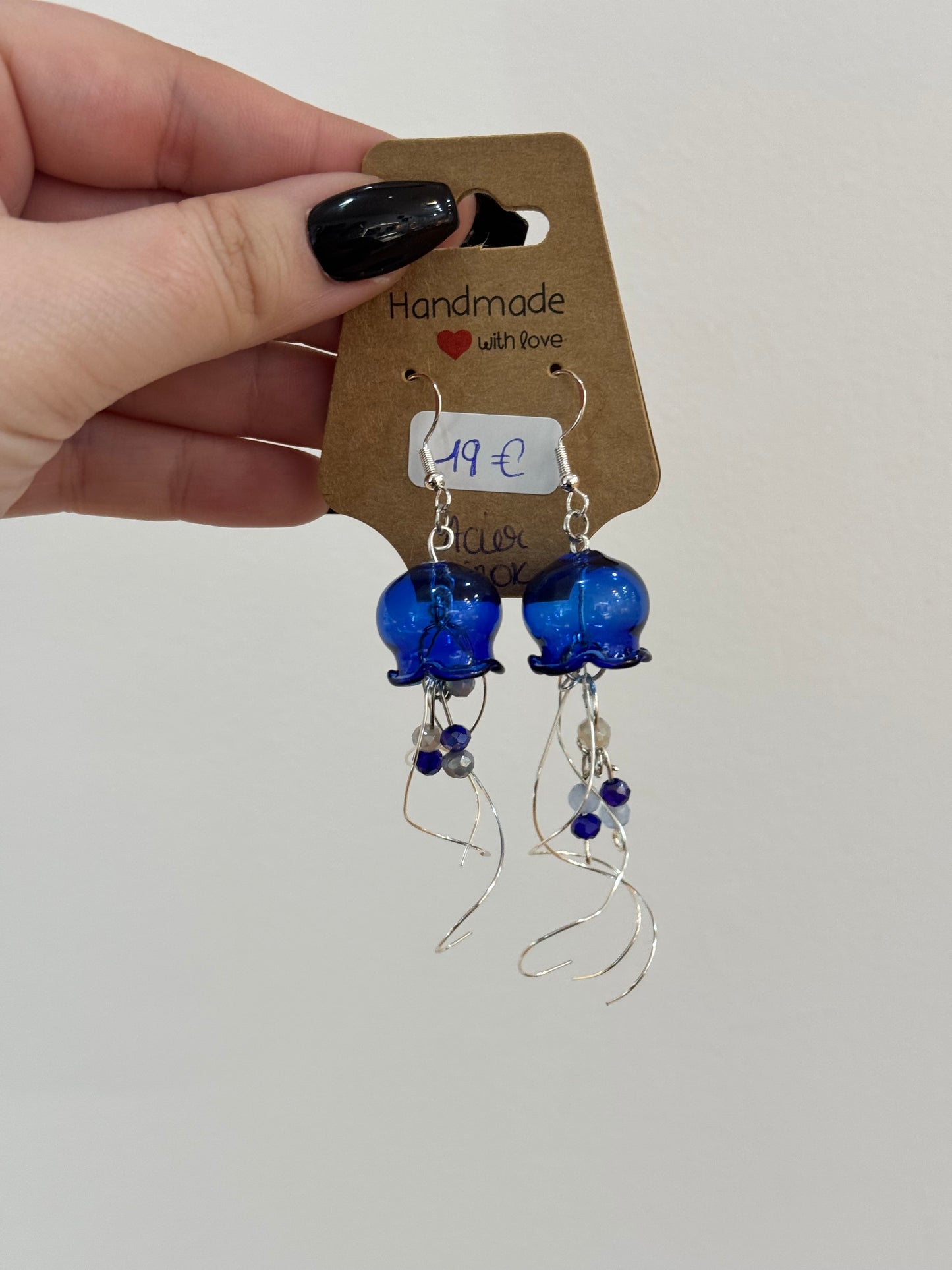 boucles oreilles meduses bleu acier inoxydable argent hypoallergénique faites mains pas cher cadeau pour femmes idées cadeaux noël anniversaire saint valentin