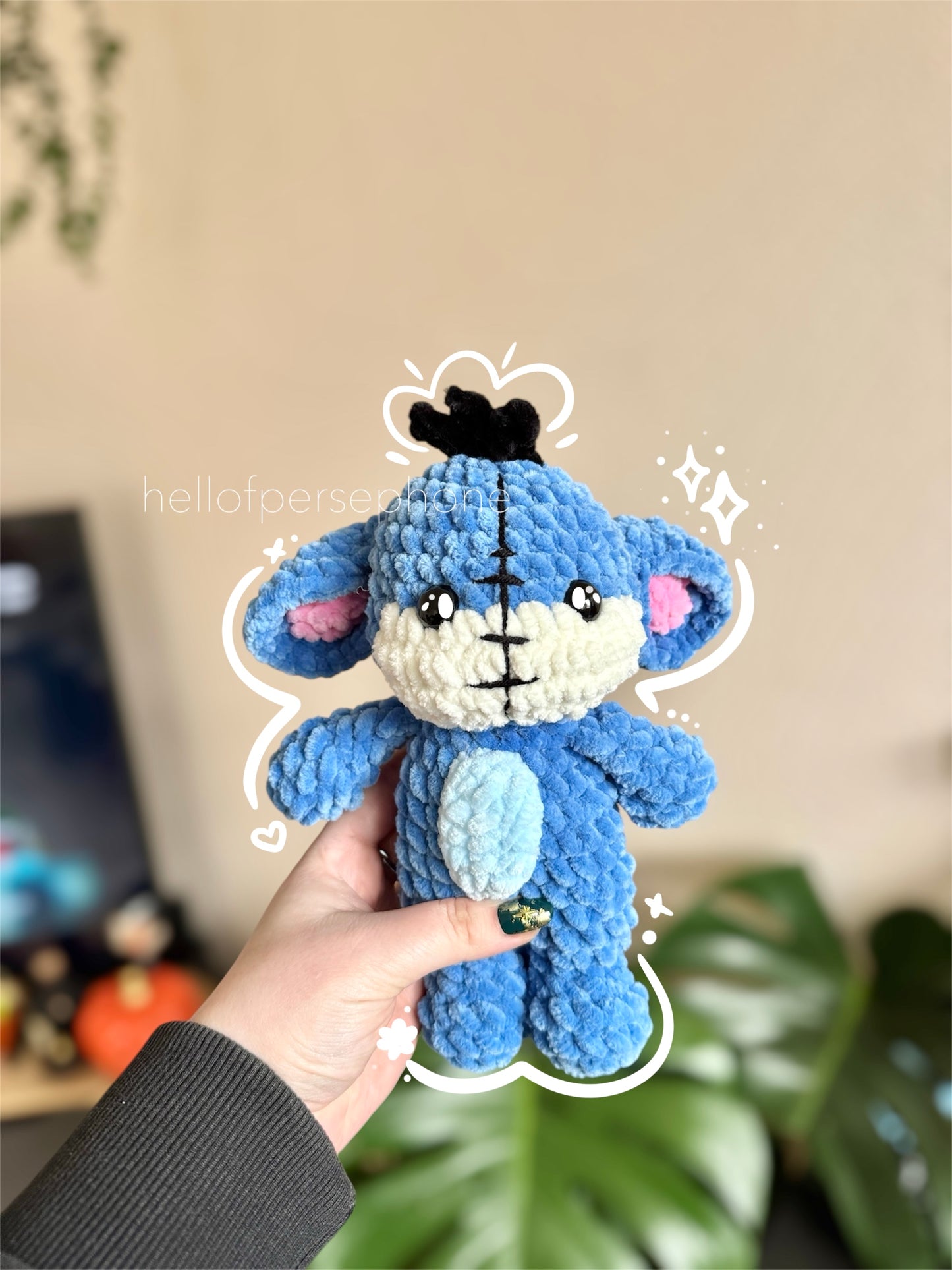 peluche au crochet crochet bourriquet eeyore disney amigurumi, cadeau pour fan de bourriquet et winnie l'ourson, fait main en France