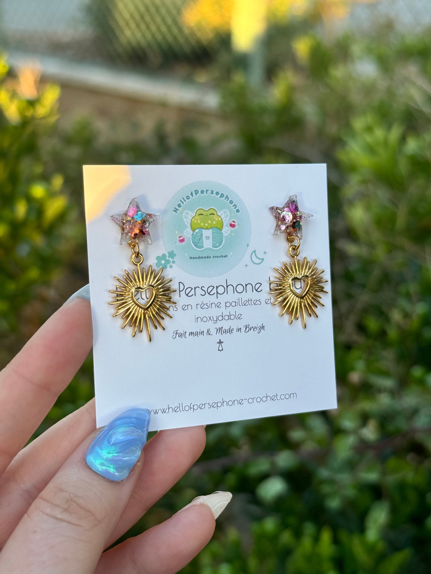 Boucles d'oreilles pendantes puces etoiles cœur ex voto