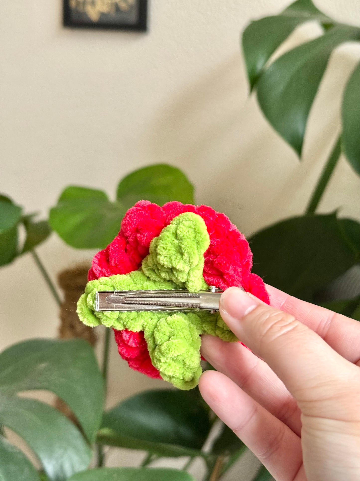 Rose en crochet - Barrette pince pour cheveux