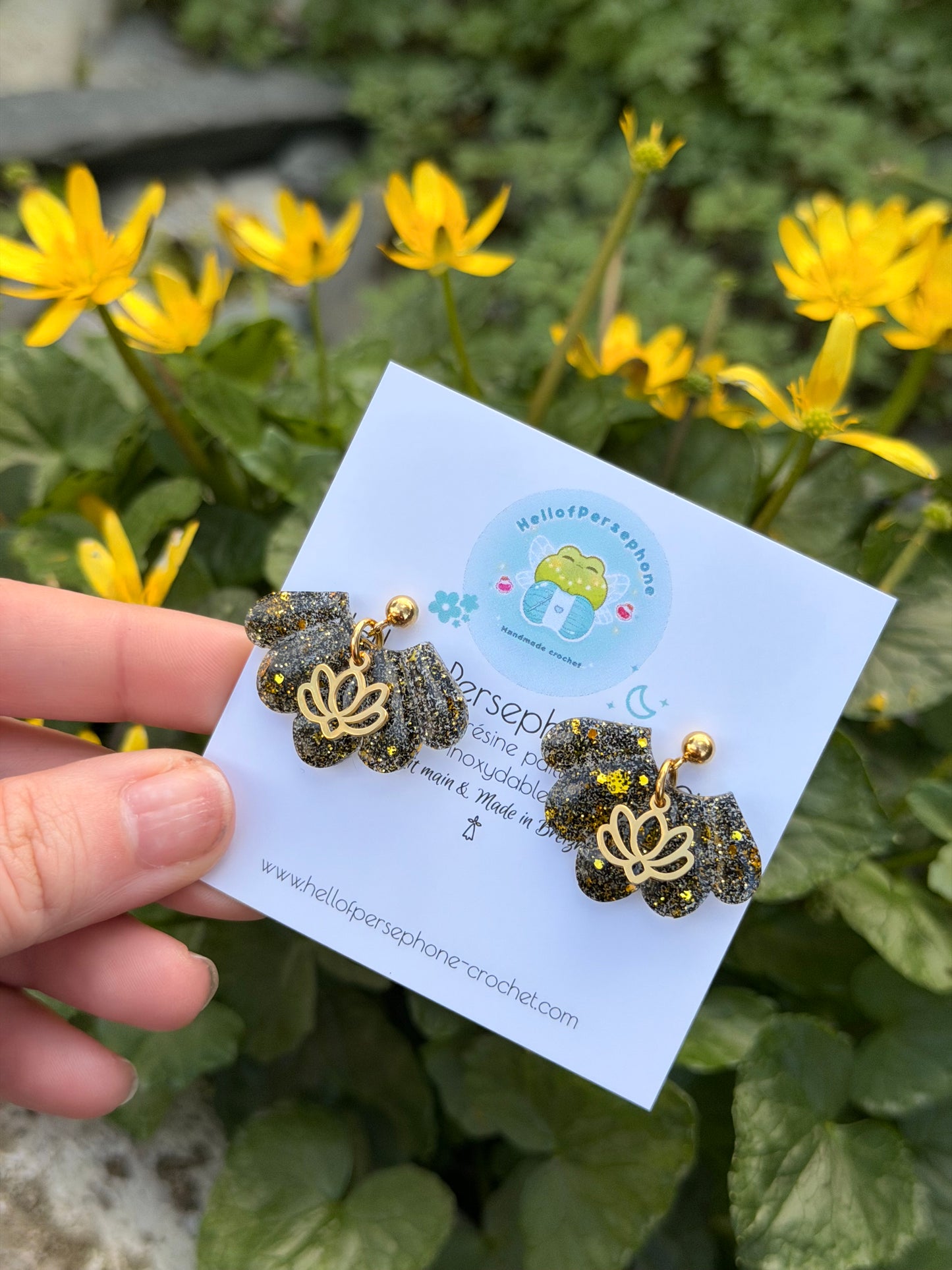 Boucles d'oreilles Fleurs - Lotus Noir 2