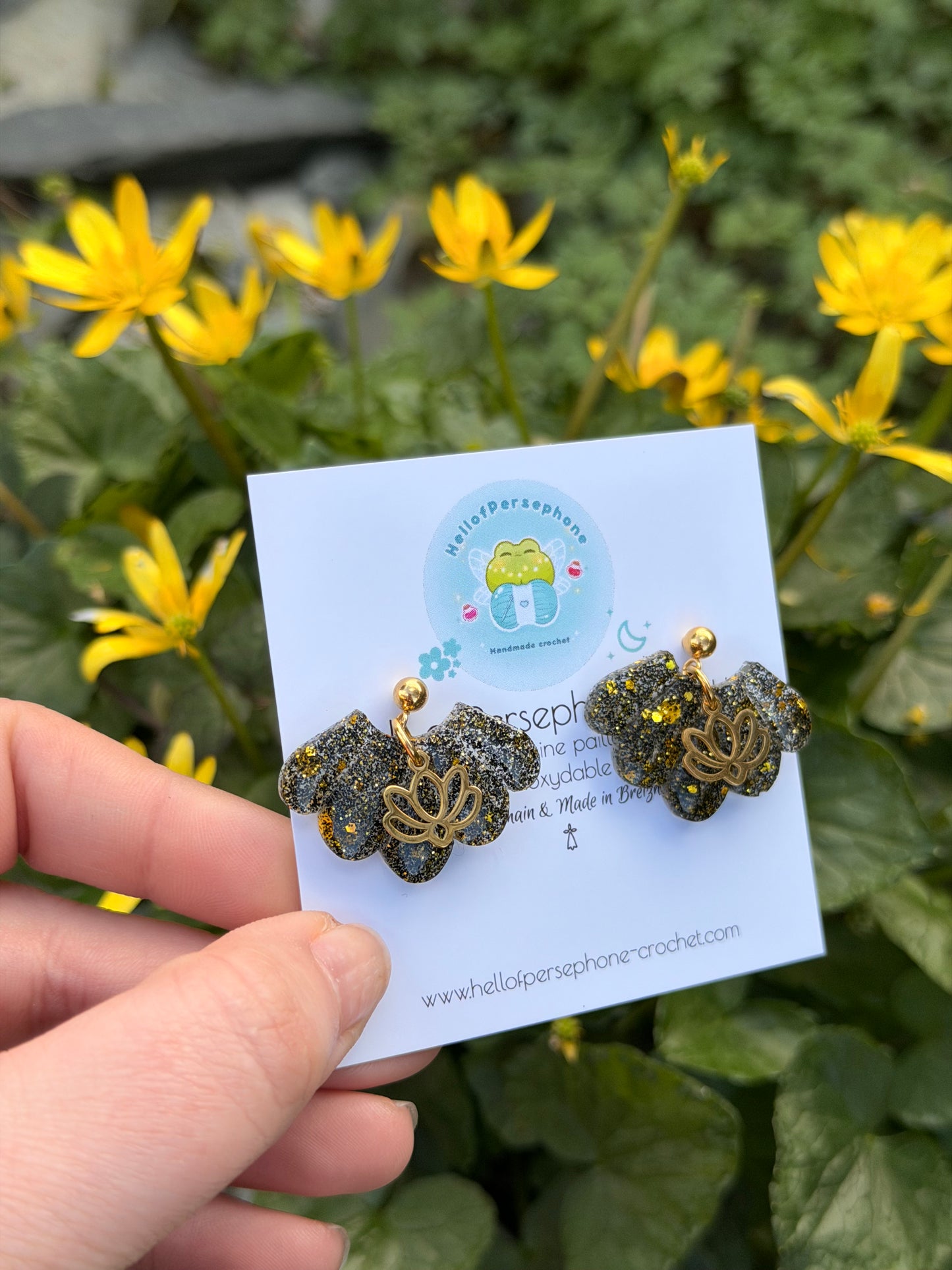 Boucles d'oreilles Fleurs - Lotus Noir 2