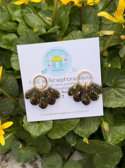 Boucles d'oreilles Fleurs - Lotus Noir