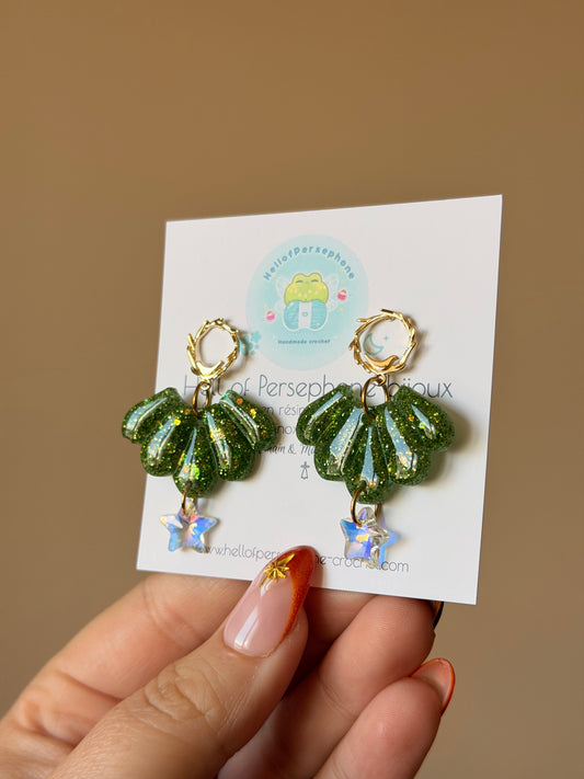 Boucles d'oreilles Fleurs - Lotus Étoilé Vert