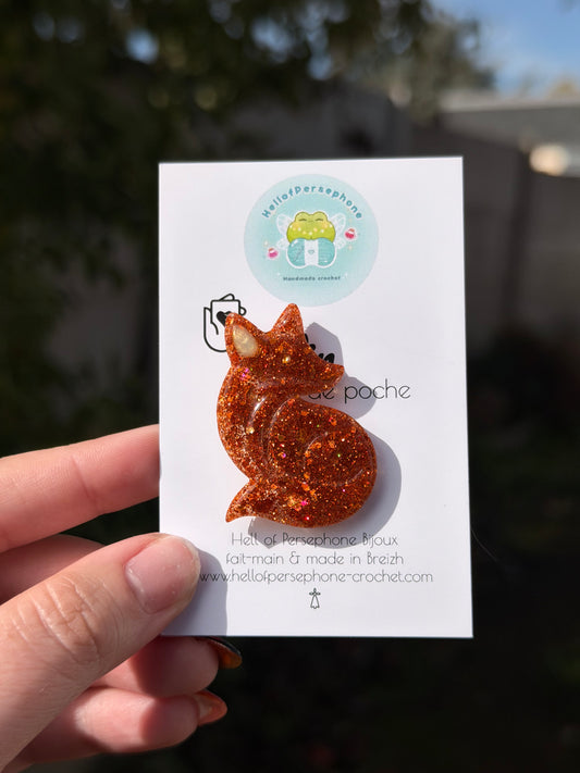 Broche Renard en Résine &amp; Paillettes – Accessoire en forme de renard fait-main&nbsp;