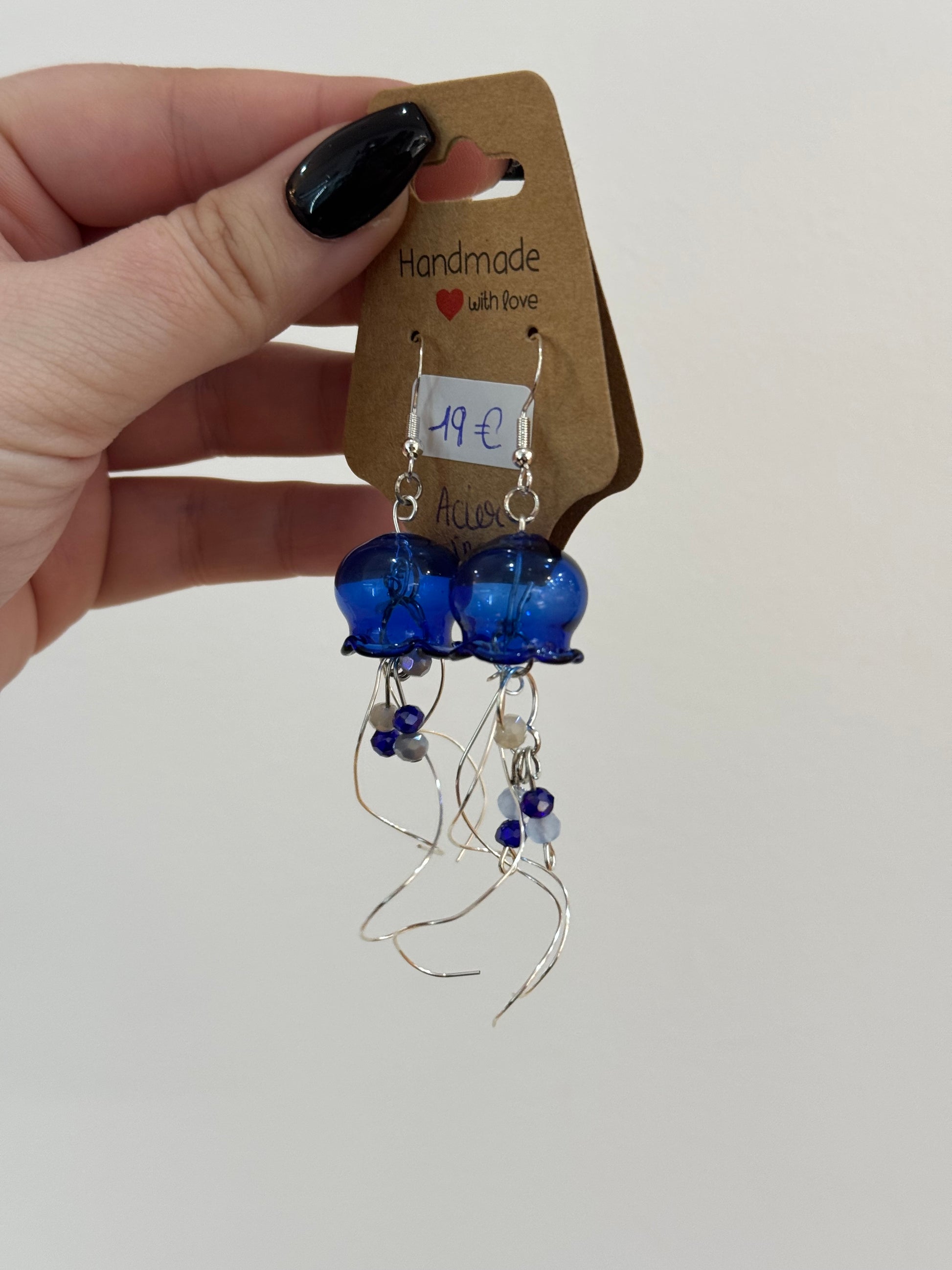 boucles oreilles meduses bleu acier inoxydable argent hypoallergénique faites mains pas cher cadeau pour femmes idées cadeaux noël anniversaire saint valentin