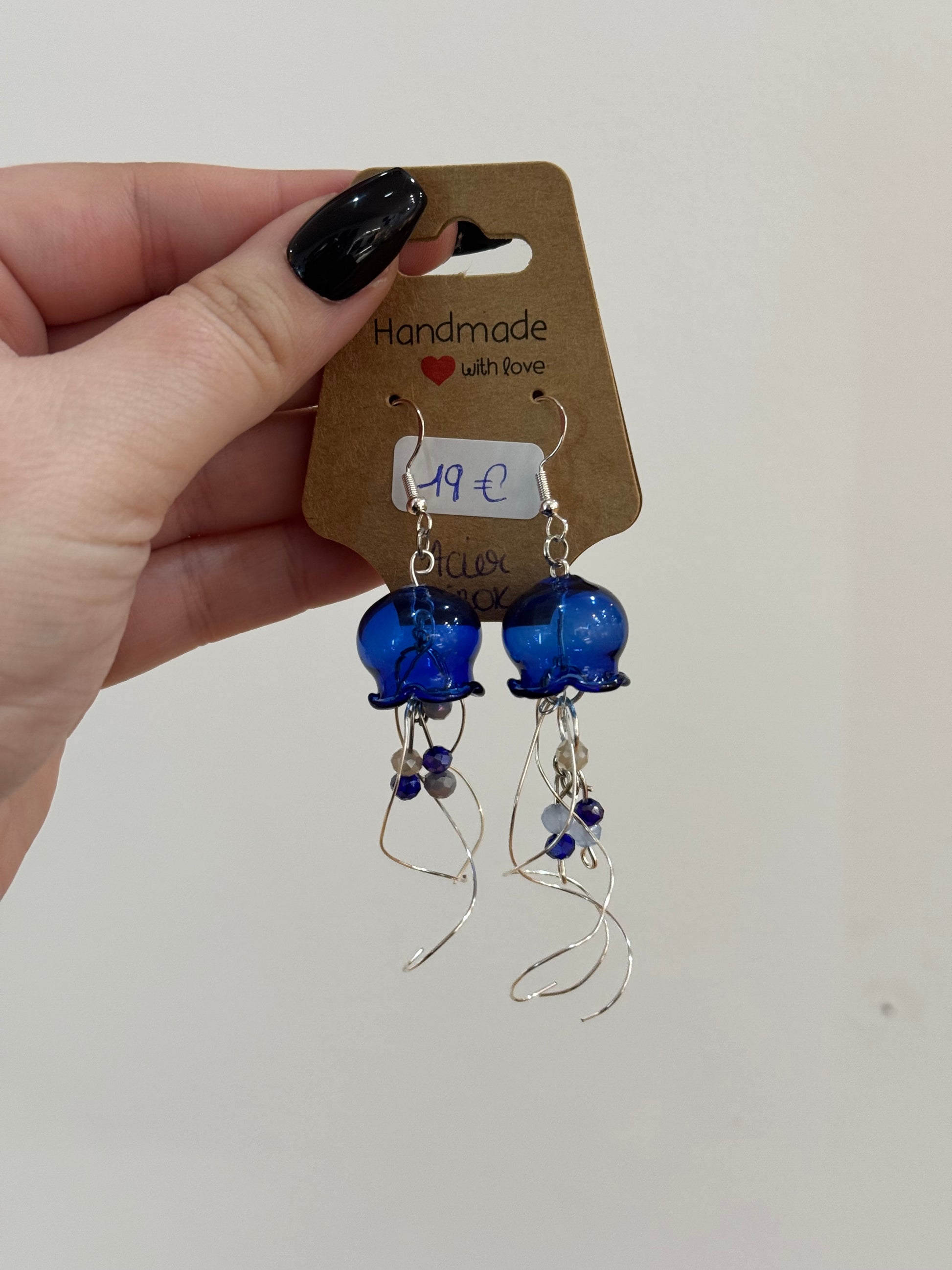 boucles oreilles meduses bleu acier inoxydable argent hypoallergénique faites mains pas cher cadeau pour femmes idées cadeaux noël anniversaire saint valentin