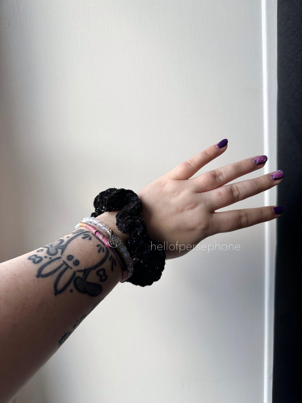chouchou noir paillettes pour cheveux au crochet laine chenille, élastique cheveux au crochet sans abîmer les cheveux, pour femme et enfants