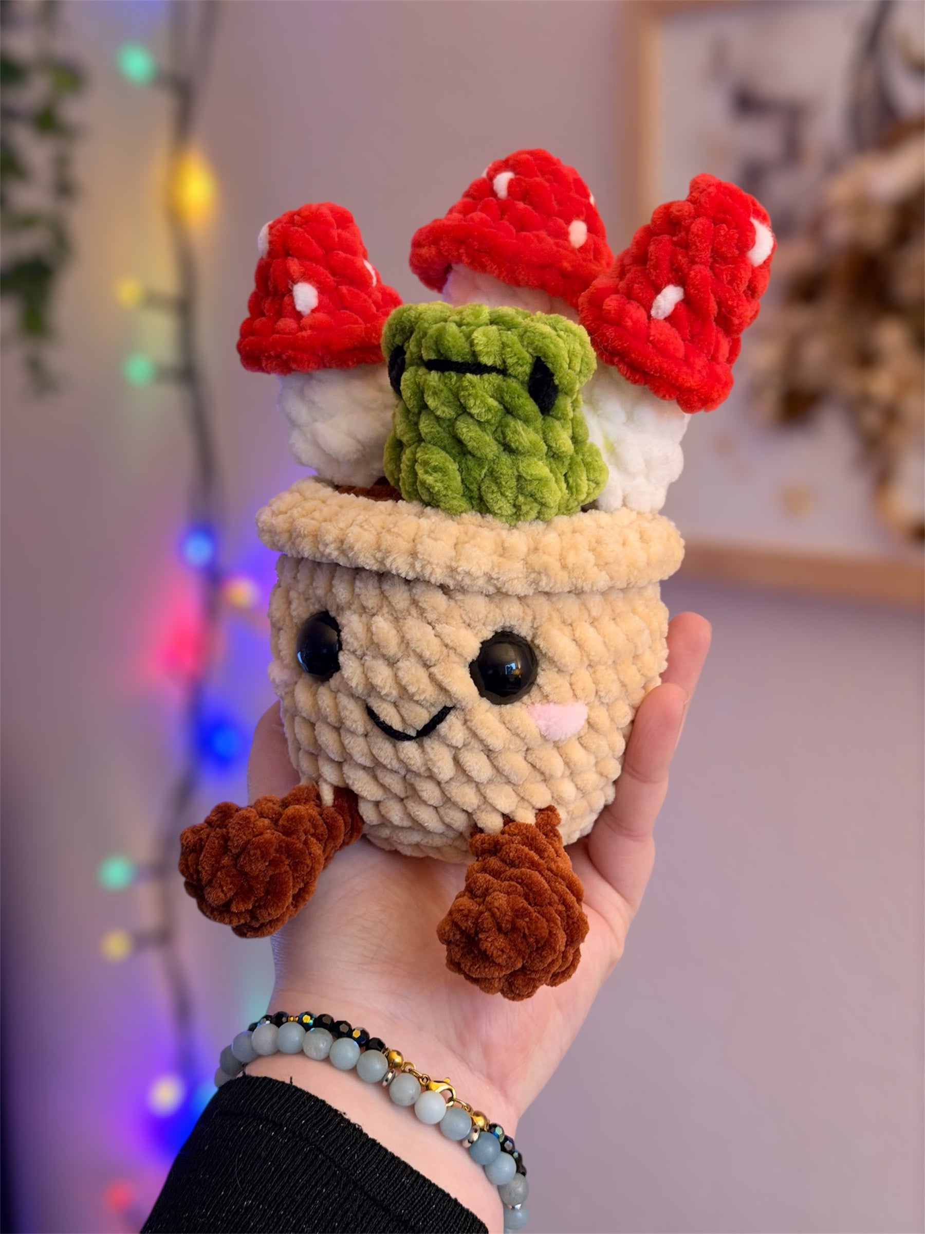 peluche champignon et grenouille kawaii en crochet, belle peluche façon jellycat