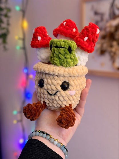 peluche champignon et grenouille kawaii en crochet, belle peluche façon jellycat
