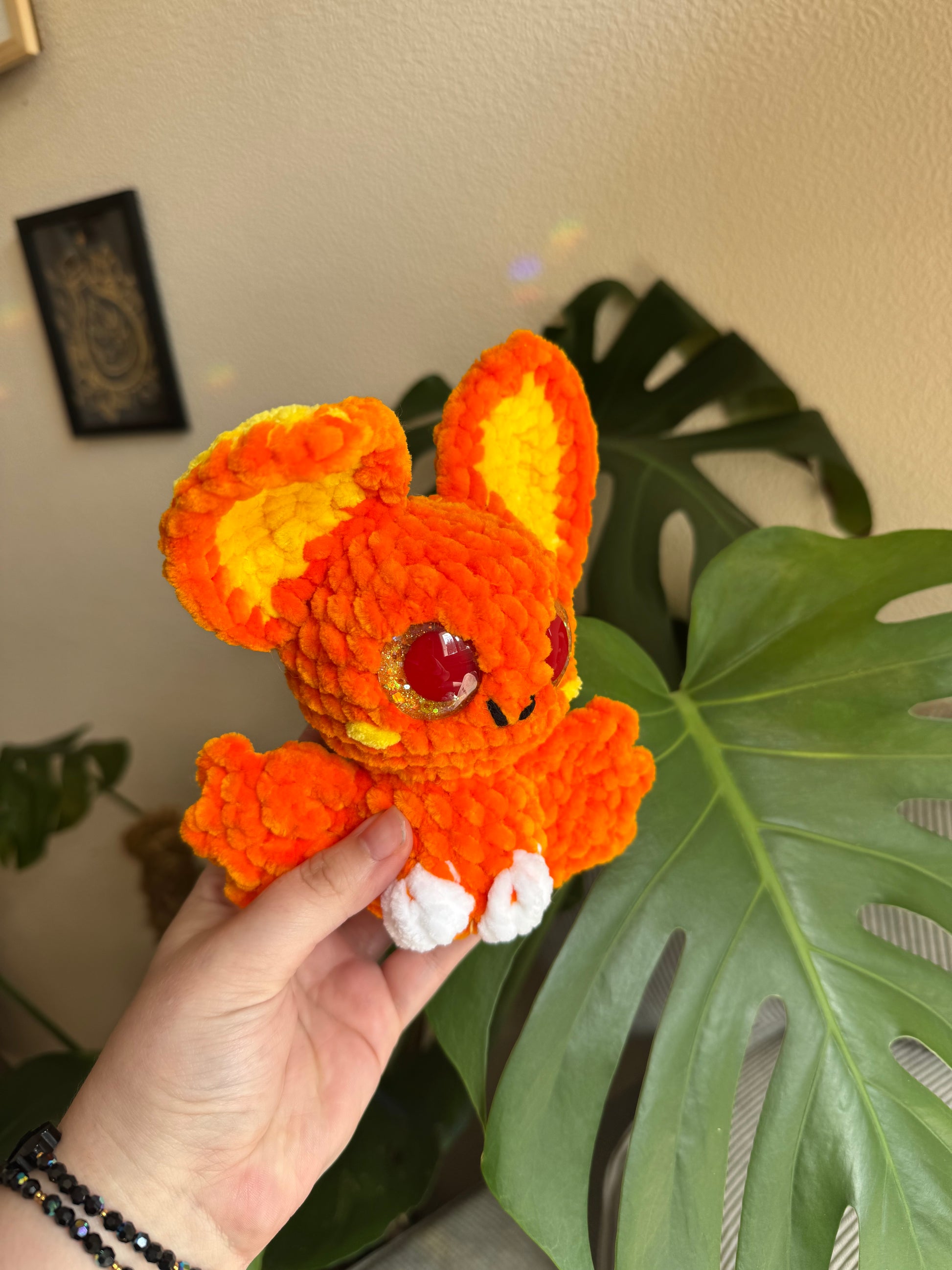 peluche chauve souris crochet orange jaune
