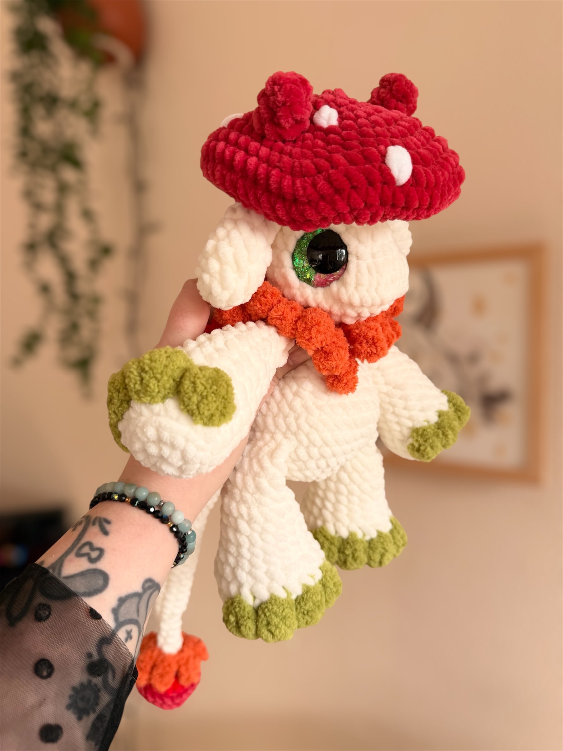 peluche dragon champignon cottagecore amigurumi fait main