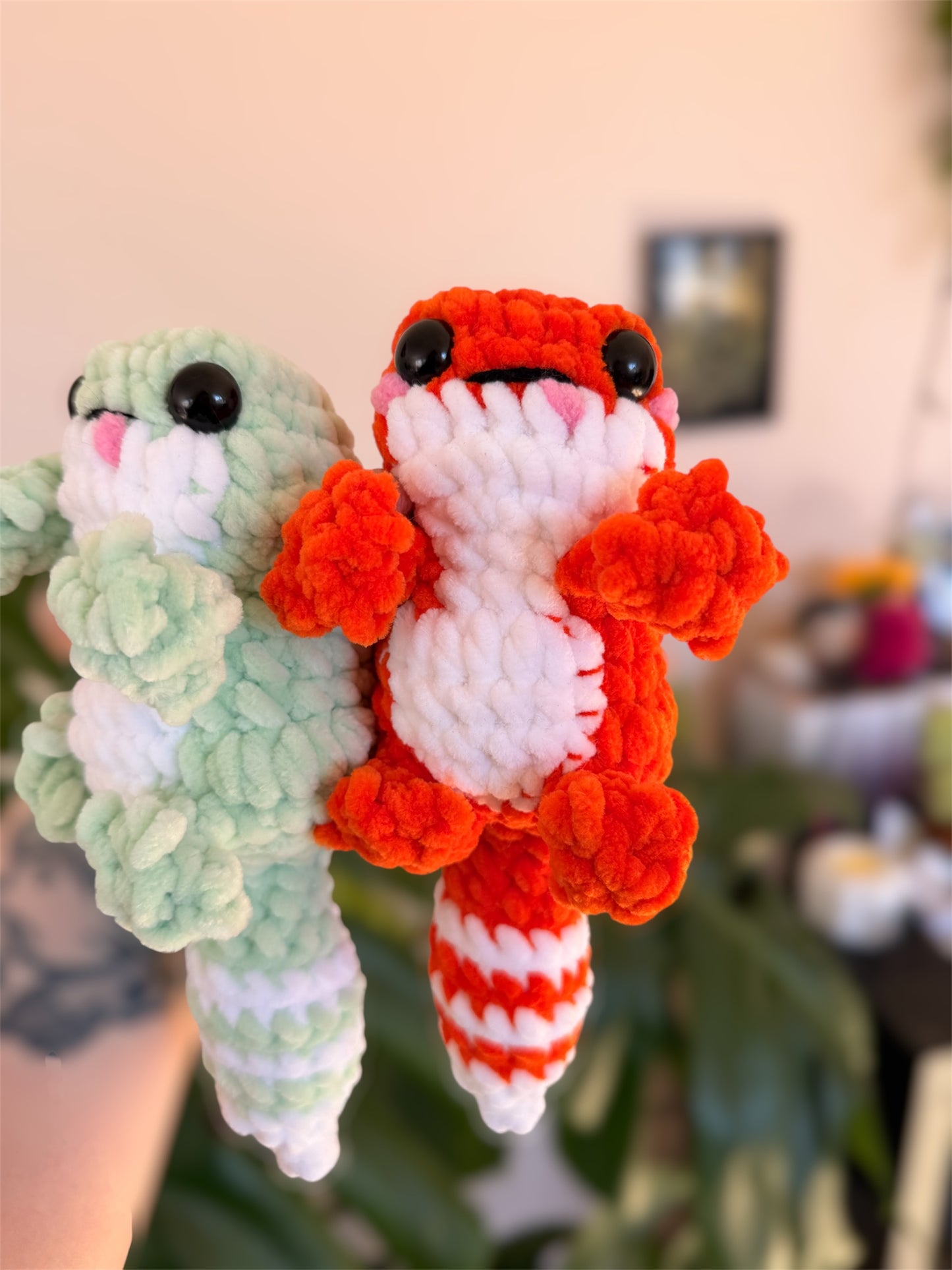 peluche lézard gecko en crochet amigurumi kawaii de toutes les couleurs, peluche en crochet fait-main en France