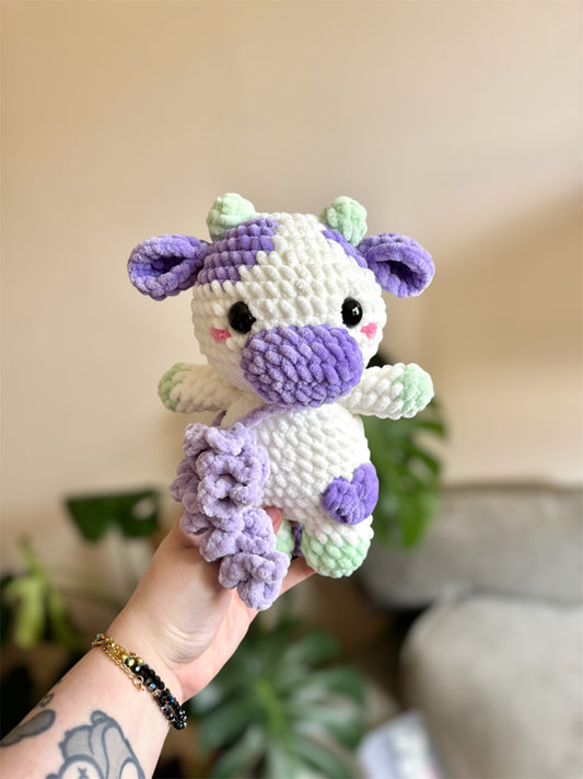 Peluche Vache au crochet - Amigurumi 100% Fait Main, Vache au Crochet couleurs Lavande